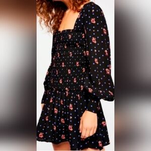 292 Free People "Two Faces" Floral Smocked Mini Dress